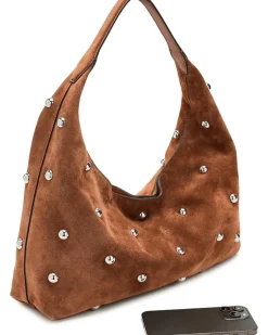 Suede Slouchy Shoulder Bag-Stud