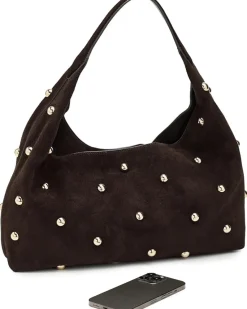 Suede Slouchy Shoulder Bag-Stud
