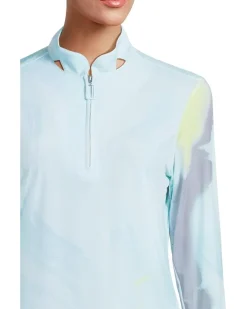 Sunsense Feathers Print Long Sleeve 1/4 Zip Sun Protection Top