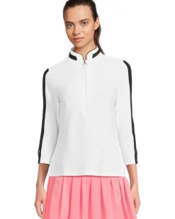 Textured Ottoman 3/4 Sleeve 1/4 Zip Top