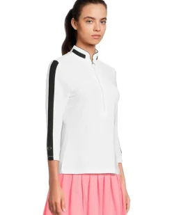 Textured Ottoman 3/4 Sleeve 1/4 Zip Top