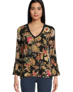 The Janie Favorite V-neck Flute Sleeve Tee- Lowri