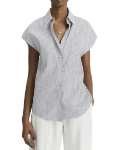 Ticking Stripe Cap Sleeve Blouse