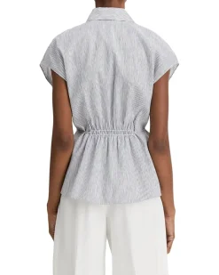 Ticking Stripe Cap Sleeve Blouse