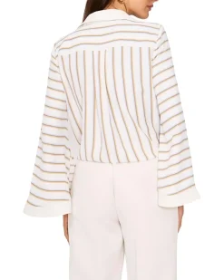 Tie Front Button Up Collared Blouse