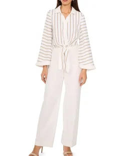 Tie Front Button Up Collared Blouse