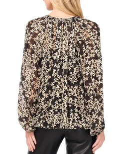 Tie Neck Shirring Long Sleeve