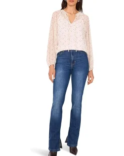 Tie Neck Shirring Long Sleeve