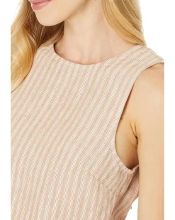 Tie-Back Scoopneck Top in Striped 100% Linen
