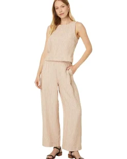 Tie-Back Scoopneck Top in Striped 100% Linen