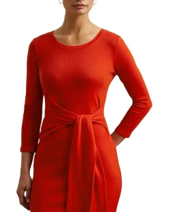 Tie-Front Cotton-Blend Crewneck Dress