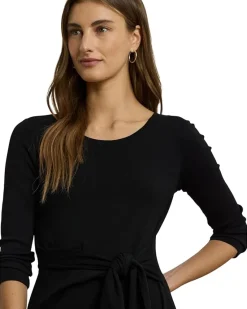 Tie-Front Cotton-Blend Crewneck Dress