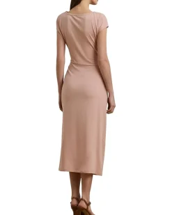 Tie-Front Jersey Boatneck Midi Dress