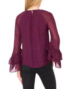 Tiered Sleeve Front Keyhole Blouse
