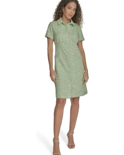 Tweed Short Sleeve Collared Dress