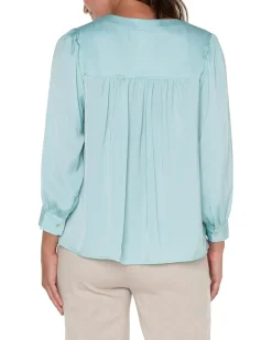 V Neck Popover Woven Sateen Blouse