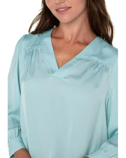 V Neck Popover Woven Sateen Blouse