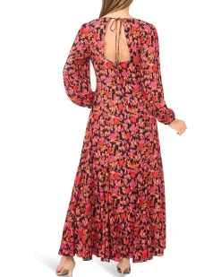 V-Neck Balloon Sleeve Printed Maxi Dress