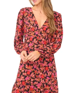 V-Neck Balloon Sleeve Printed Maxi Dress