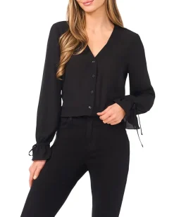 V-Neck Button Front Long Sleeve Top