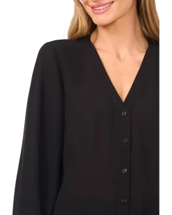 V-Neck Button Front Long Sleeve Top