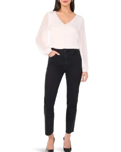 V-Neck Chiffon Sleeve Blouse w/ Rhinestone Trim