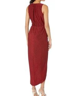 V-Neck Glitter Knit Gown with Ruched Front