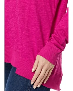 V-Neck Long Sleeve Princess Seam Rib Mix Tee