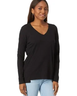 V-Neck Long Sleeve Princess Seam Rib Mix Tee