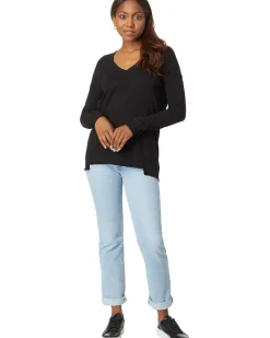V-Neck Long Sleeve Princess Seam Rib Mix Tee