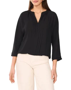 V-Neck Pleated Front 3/4 Sleeve