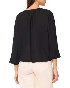 V-Neck Pleated Front 3/4 Sleeve