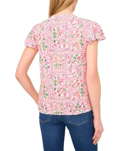 V-Neck Shirred Flutter Sleeve Blouse