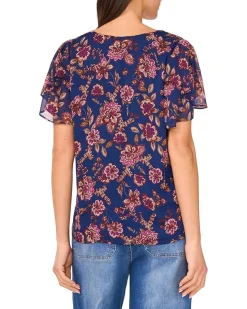 V-Neck Short Ruffle Sleeve Blouse