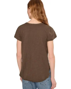 V-neck Short Sleeve Tee With Curved Hem