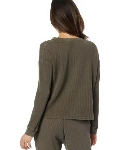 Washed Waffle Long Sleeve Button Front Cardi