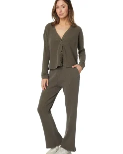 Washed Waffle Long Sleeve Button Front Cardi