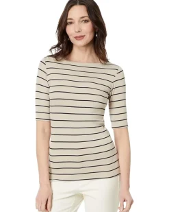 Wide Stripe Rib Knit Boatneck Tee