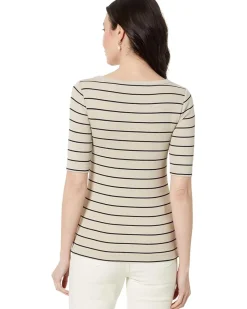 Wide Stripe Rib Knit Boatneck Tee