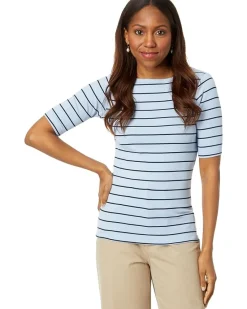 Wide Stripe Rib Knit Boatneck Tee