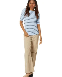 Wide Stripe Rib Knit Boatneck Tee