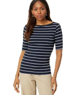 Wide Stripe Rib Knit Boatneck Tee