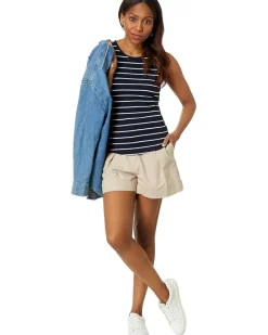 Wide Stripe Rib Knit High Neck Tank