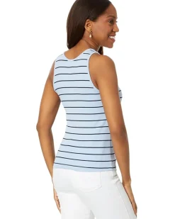 Wide Stripe Rib Knit High Neck Tank