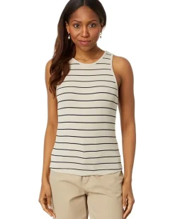 Wide Stripe Rib Knit High Neck Tank