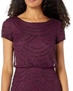 Women's Short Sleeve Blouson Beaded Gown