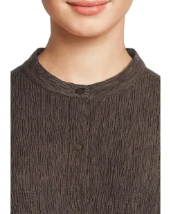 Woven Plisse Mandarin Collar Shirt