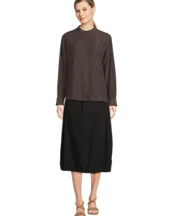 Woven Plisse Mandarin Collar Shirt