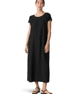 Woven Plisse Round Neck Dress