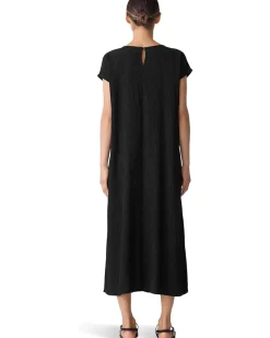 Woven Plisse Round Neck Dress
